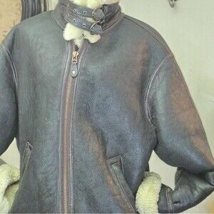 Signature8 Black Leather Bomber Jacket with Cream Shearling